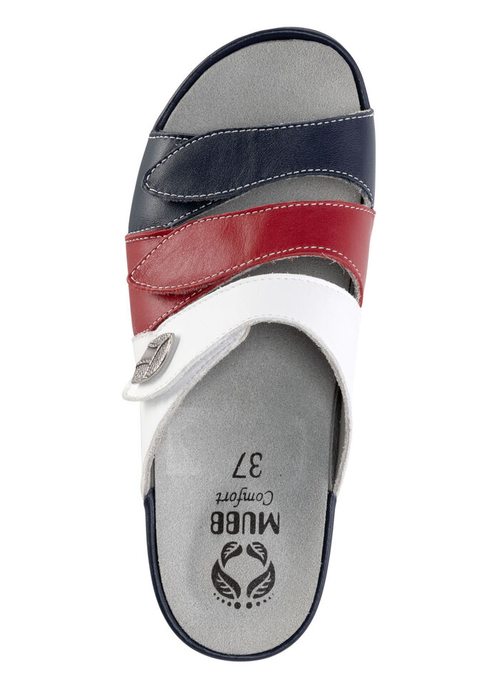 Mubb muiltjes van nappaleer met metalen decoratie BLAUW-ROOD-WIT