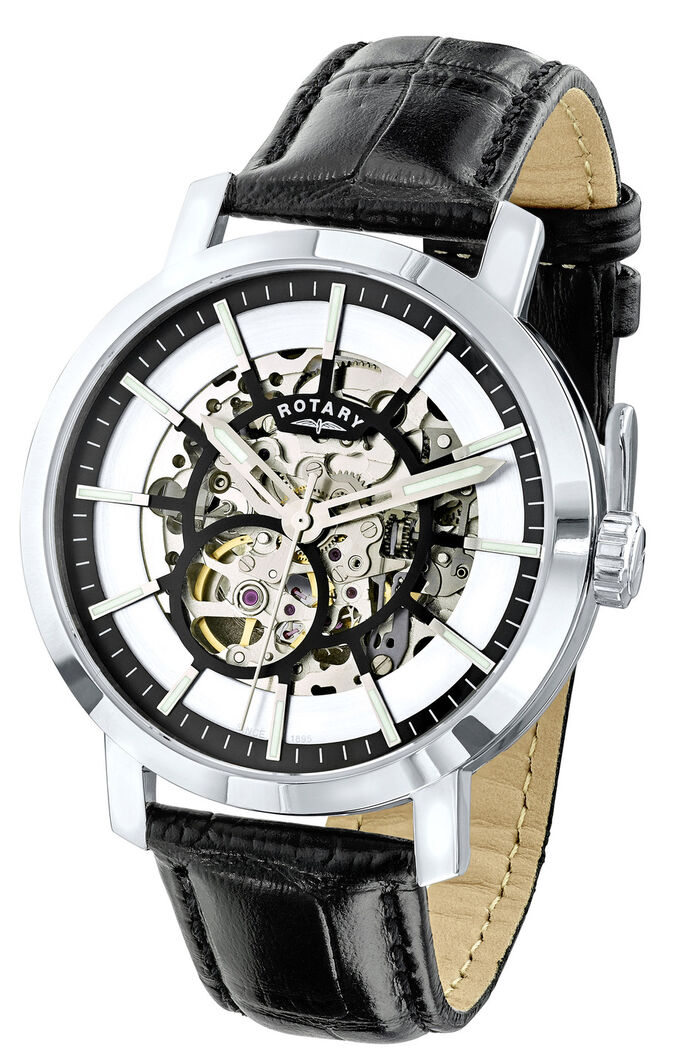 Klassiek automatisch herenhorloge met zichtbaar uurwerk 