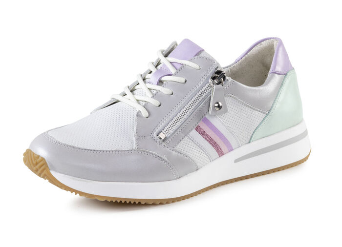 Waldläufer veterschoen van fijn glanzend nappaleer met textielgarnituur SILBERGRAU-MULTICOLOR