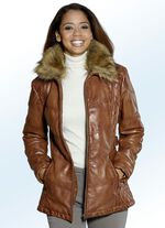Leren jack met modieuze geruite stiksels ANTIEKE COGNAC