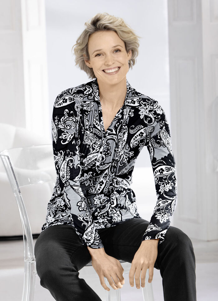Poloshirt met bies in 2 kleuren ZWART-WIT