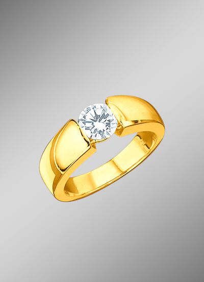 Volledig massieve solitair-damesring met briljant 