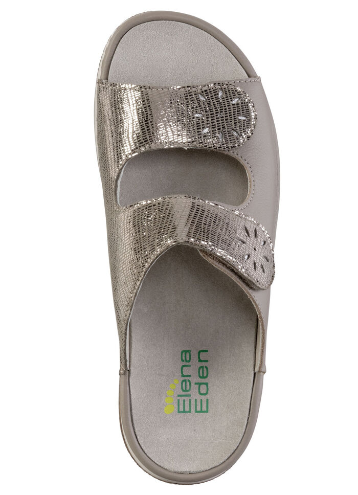 ELENA EDEN, comfortabele damesmuiltjes, breedte H, met uitneembaar voetbed TAUPE-ANTIKBRONZE