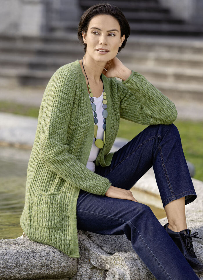 Lange cardigan met parelkwastje LIMOEN GEMARMERD