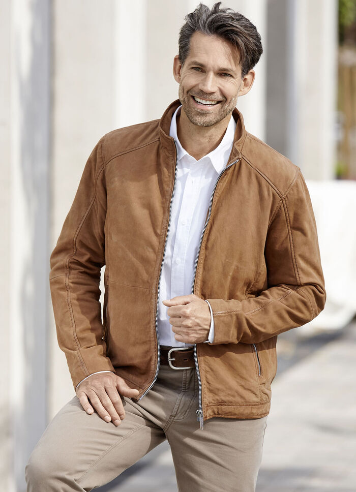 Kort jasje van nubuckleer 