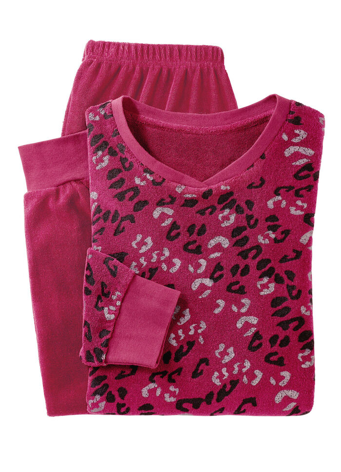Badstof stretch pyjama met ronde hals en manchetten RUBINROT-GRAU-SCHWARZ