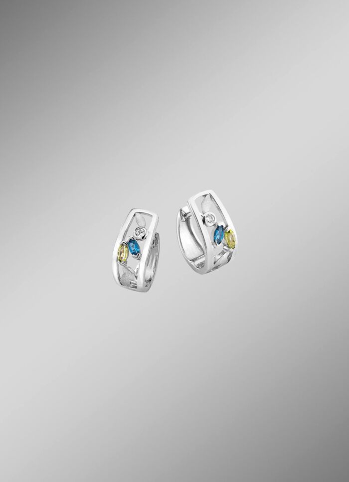 Creolen met blauwe topaas, bewaard gebleven, echte peridoot en synthetische zirkonia 