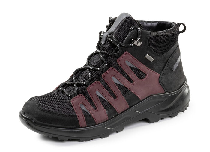 Weerbestendige veterbootie voorzien van een klimaatmembraan ZWART-BORDEAUXROOD