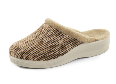 Laurina pantoffels van iriserend corduroy materiaal met vilten bies 