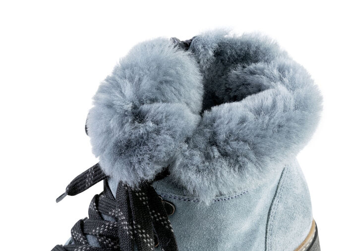 Waldläufer enkellaarzen met veters en een gezellige kraag van lamsleer JEANSBLAUW