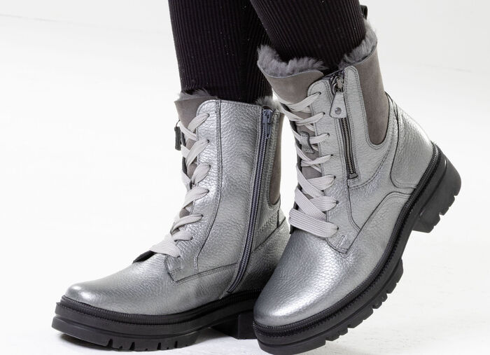 Waldläufer, gevoerde dames enkellaarsjes, winterschoenen, breedte H, met lamsvacht ANTIEK ZILVER
