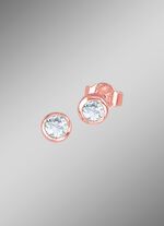 Oorbellen in ros&eacute;goud, met briljanten, hoogglans 