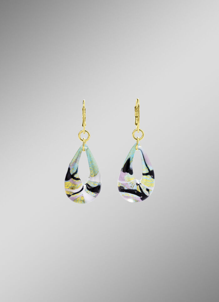 Oorbellen met Muranoglas in lichtblauwe en gouden tinten 