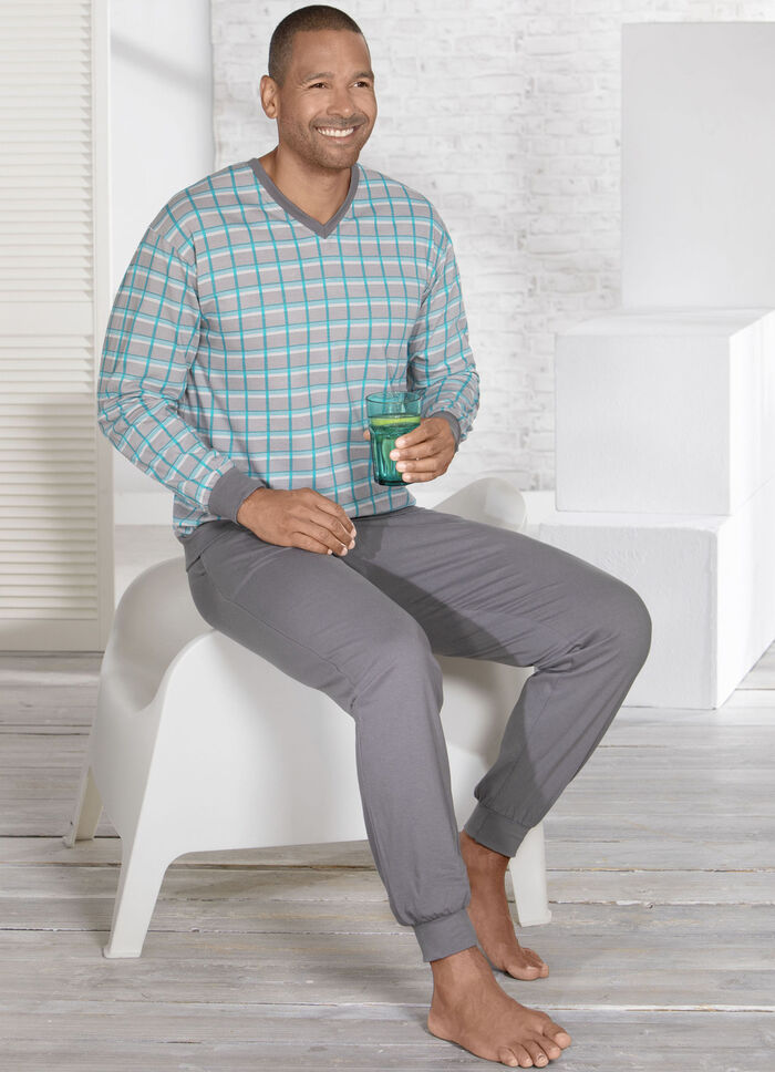 Pyjama, met V-hals en ribboorden 