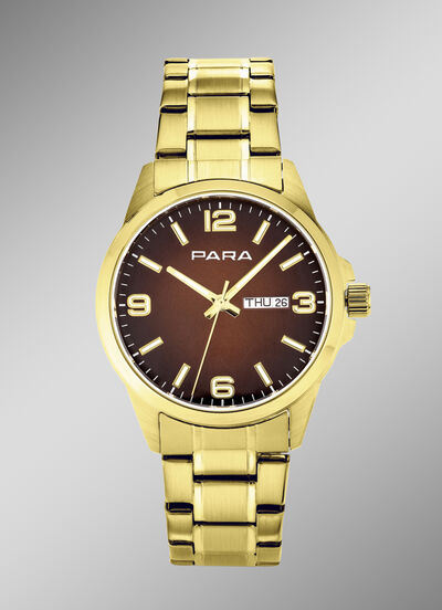 Para-quartz herenhorloge met stalen bandkast 
