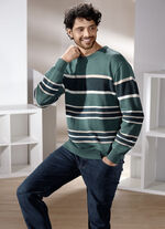 Ronde hals trui in 2 kleuren PETROL GESTREEPT