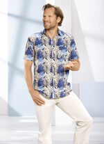 Slim gebloemd "Milano Italy"-overhemd BLAU-BEIGE GEMUSTERT