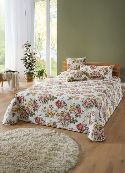 Bedsprei met ruitjesstiksel en kussenslopen 