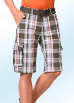Bermudashort met riem en cargozakken in 2 kleuren OLIJF-WIT