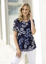 Shirt met all-over bloemenprint in 2 kleuren MARINEBLAUW-WIT