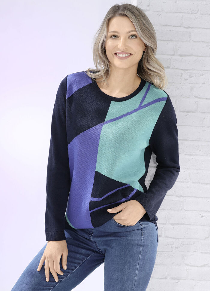 Trui in jacquarddessin MARINEBLAUW/JADEGROEN