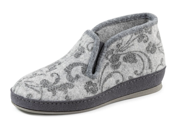 Pantoffel van wolvilt met bloemenprint GRIJS
