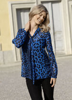 Blouse met stropdas in 2 kleuren BLAU-SCHWARZ