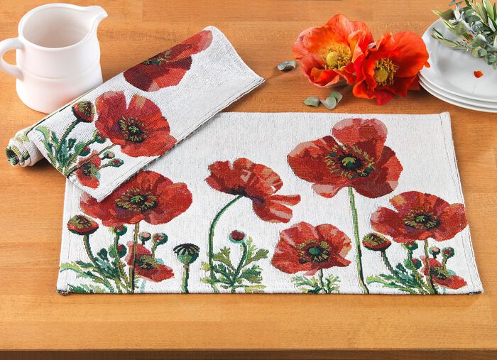 Placemat met papaverbloemenmotief, 2-delig 
