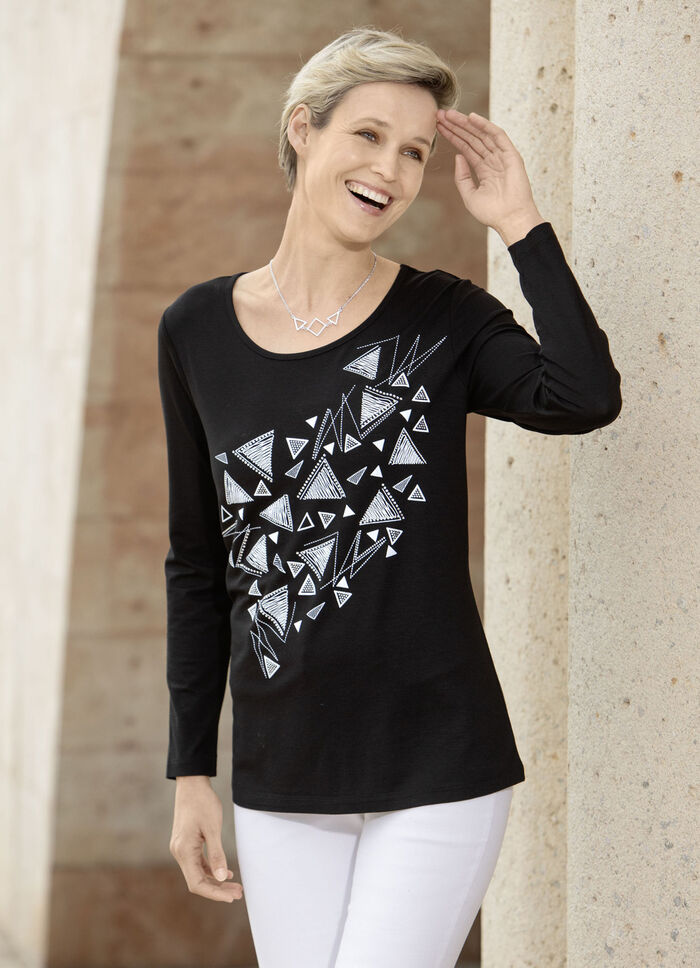 Shirt met contrastprint ZWART