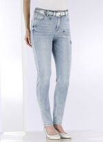 Jeans met strassversiering en glanzende bloemmotieven 