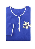 Twee-pack nachthemden, effen en all-over dessin met knoopsluiting 1X ROYALBLAU, 1X WEISS-BUNT
