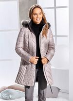 Korte mantel met afneembare kunstbont kraag CAPPUCCINO