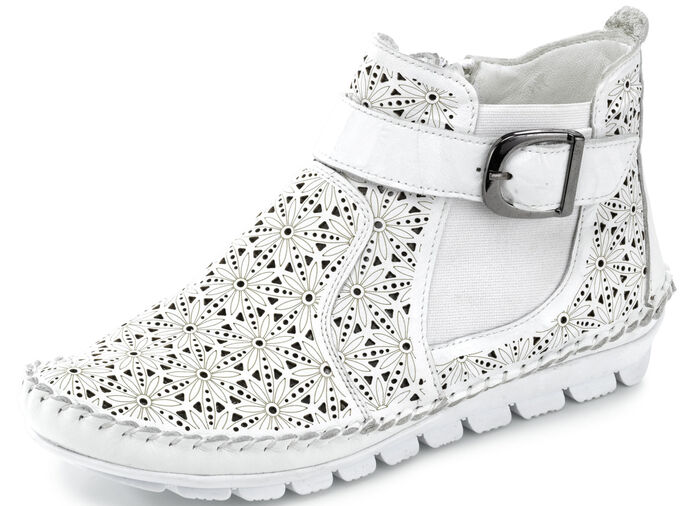 Gemini, zomer enkellaarsjes voor dames, breedte G, met uitneembaar voetbed WIT