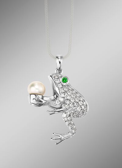 Kettinghanger met zoetwater-cultiv&eacute;parel en zirkonia 