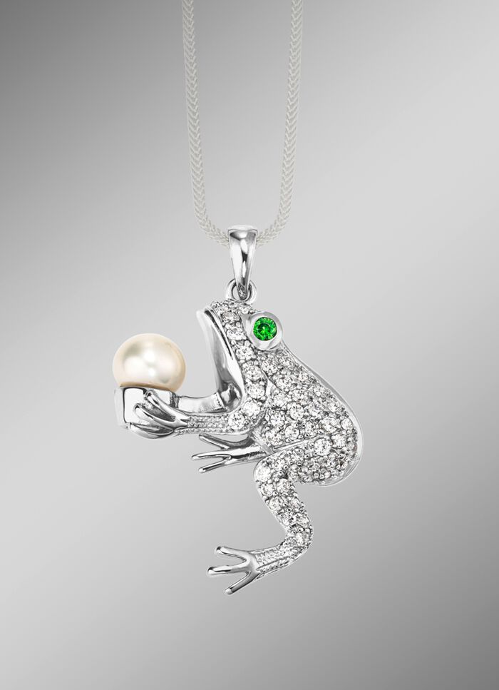 Kettinghanger met zoetwater-cultiv&eacute;parel en zirkonia 