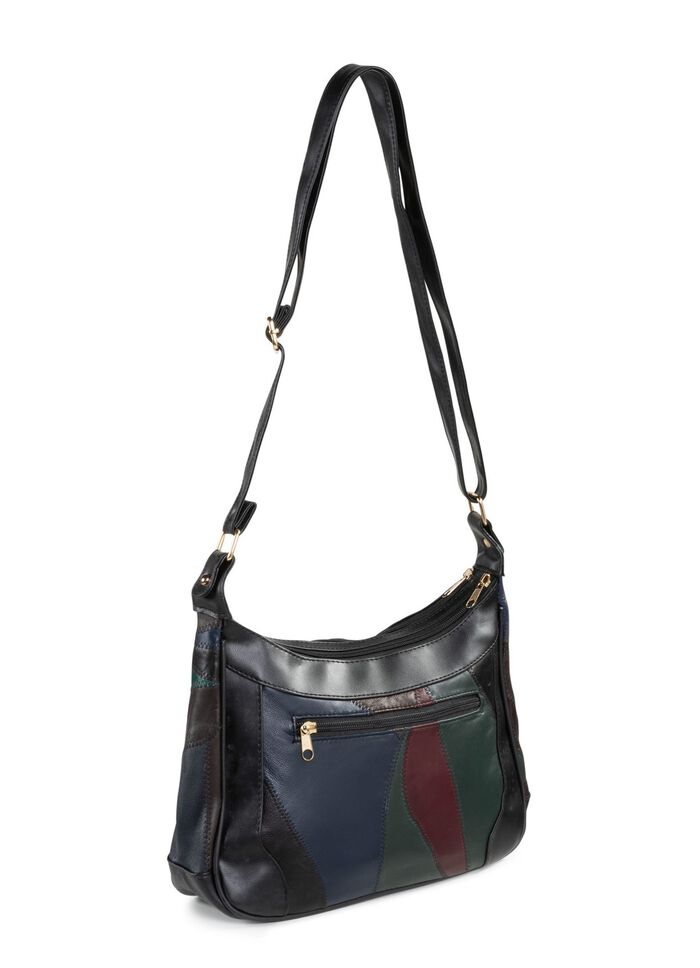 Patchworktas van nappaleer met synthetische inzetstukken ZWART-MEERKLEURIG