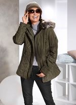 Jas met afneembare imitatiebontrand LODEN GROEN