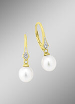 Oorbellen met zoetwaterkweekparels en diamanten 