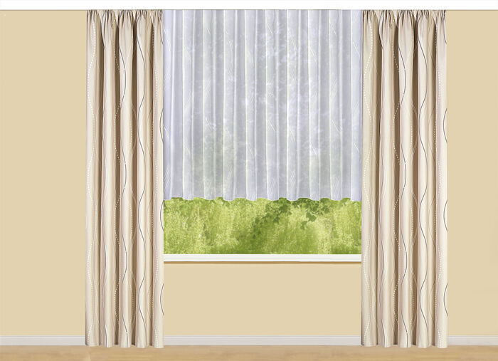 Overgordijn met golfdesign en universele railtape BEIGE