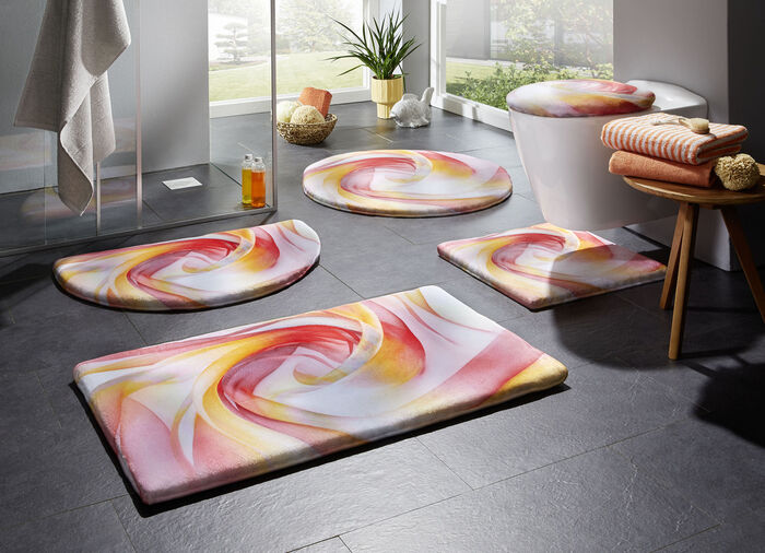 Fantastisch zachte, bedrukte badmatten ROOD-GEEL