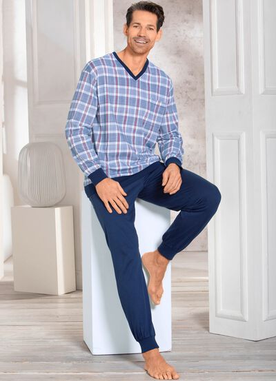 Pyjama met V-hals en manchetten 