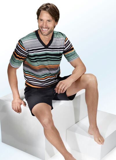 Shorty met V-hals, borstzak en gestreept design 