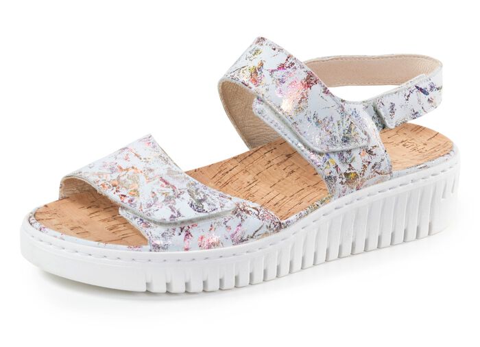 Ranger sandaal van glanzend geprint nubuckleer ECRU-KLEURRIJK