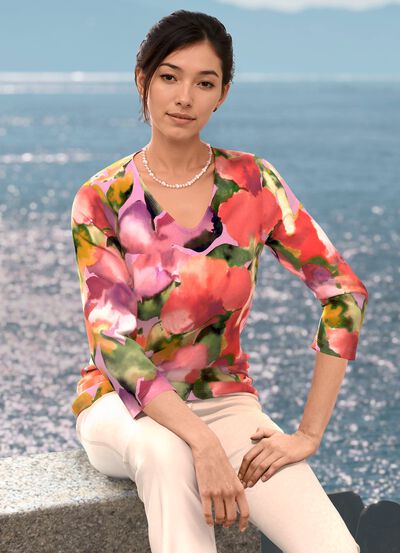 Trui in fijngebreide bloemenprint 