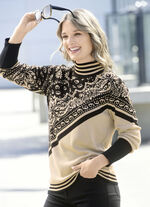 Trui in jacquardmotief BEIGE-SCHWARZ