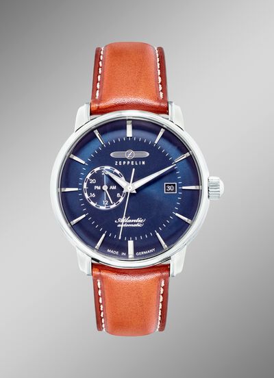 Zeppelin automatisch herenhorloge met roestvrijstalen kast en leren band 