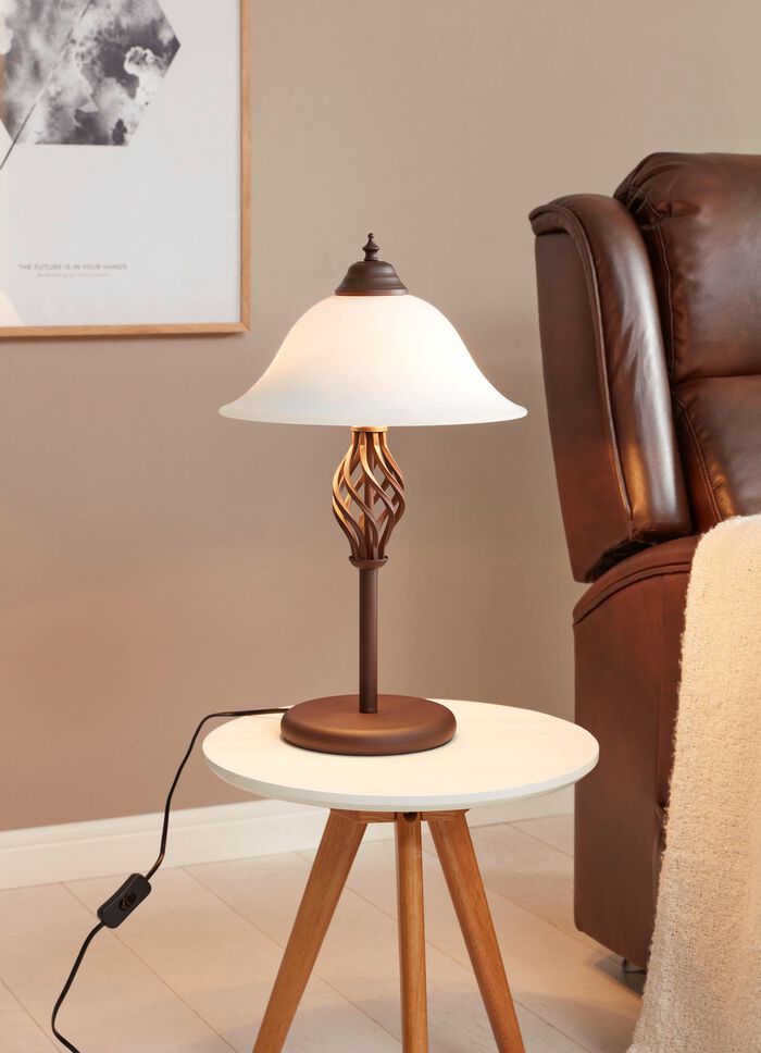 Metalen tafellamp met glazen kap 