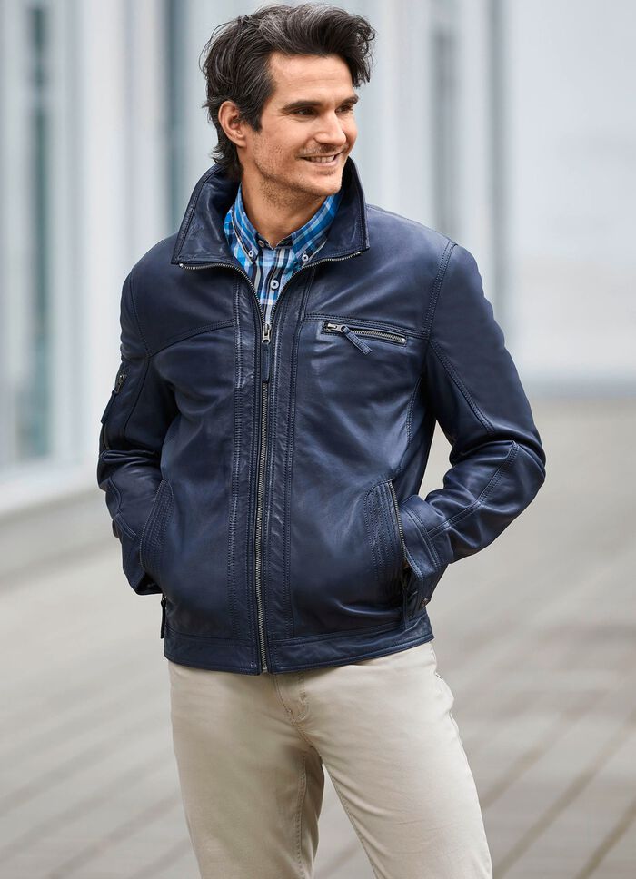 Kort leren jack met verstelbare manchetten 