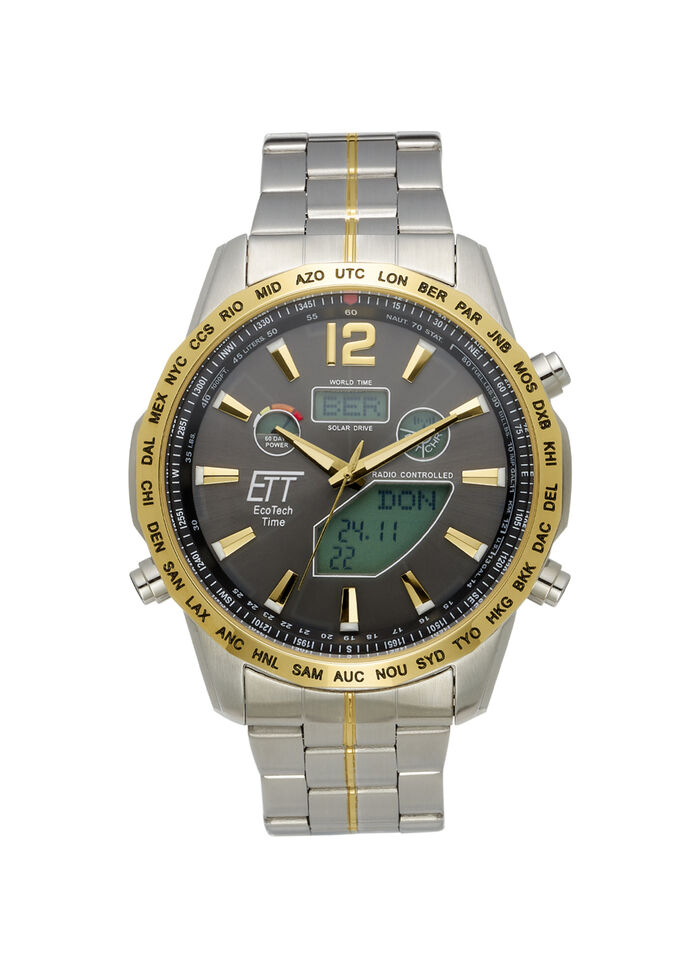 Radiogestuurd herenhorloge op zonne-energie met roestvrijstalen bandkast 