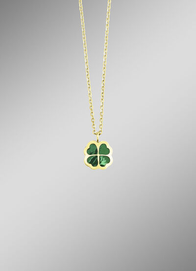 Geluksbrenger – klavertjevier hanger met echte malachiet 